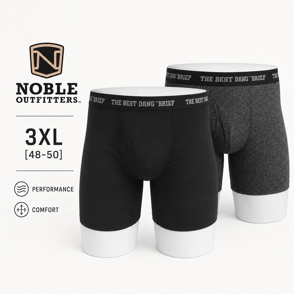 NEW Noble Outfitters Performance Briefs Men 3XL Black/Charcoal 2 Pack 8" Inseam